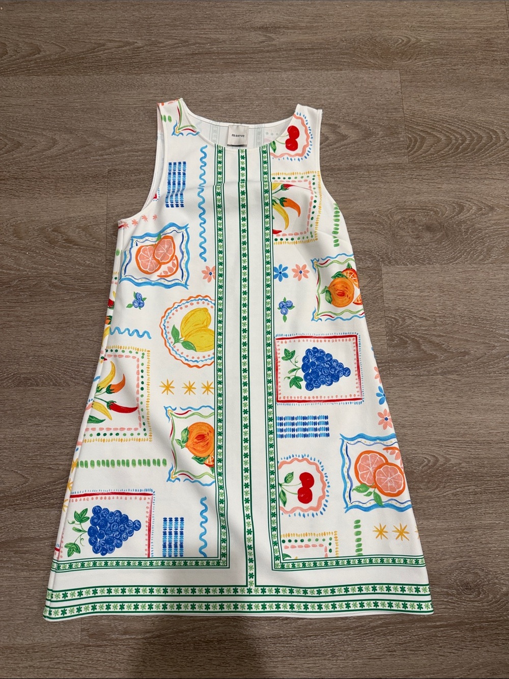 Sleeveless Fruit Print Dress - White & Multicolor anthropology